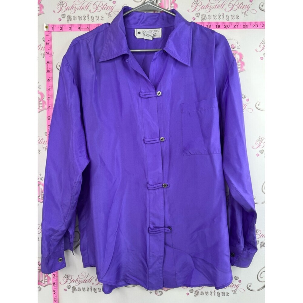 Sophisticates by Jonathan Martin, silk Bold Purple Satin Button-Front Blouse